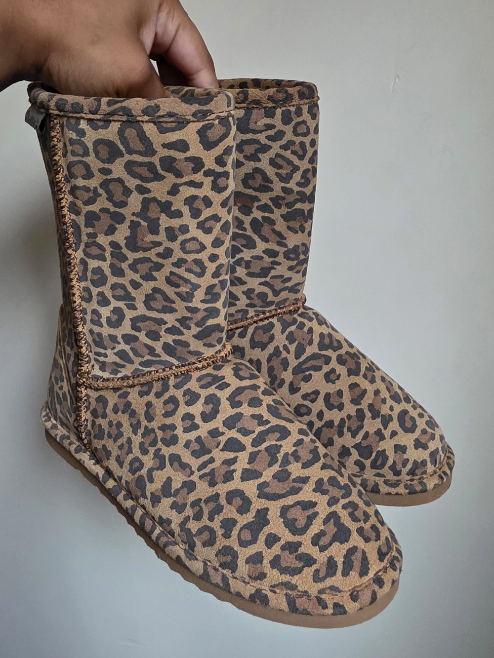 BearPaw Leopard Print Suede Winter Boots - Brown Black